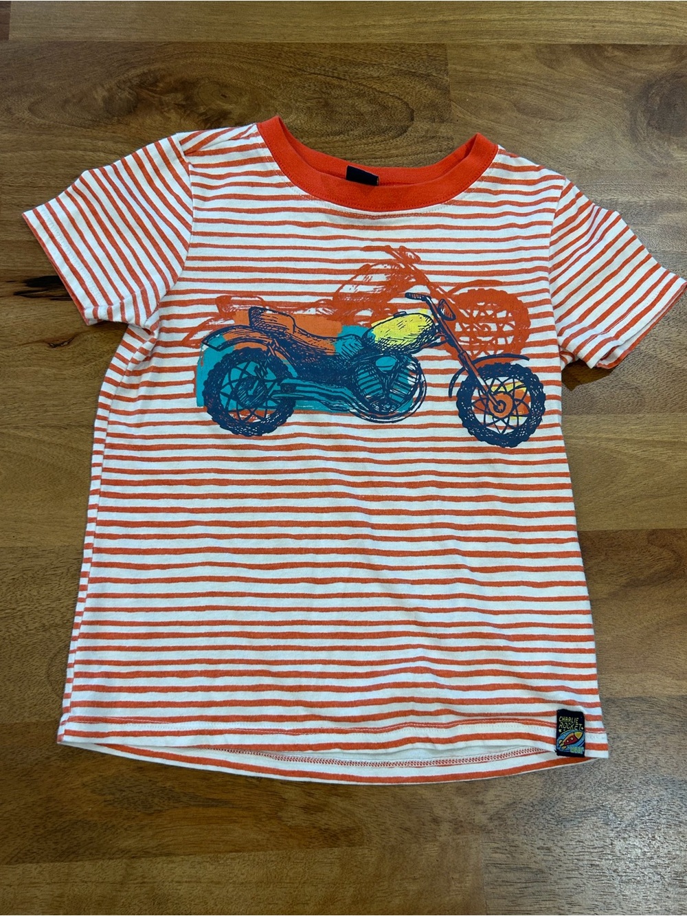 Charlie Rocket Orange and White Striped Motorcycle Tee Size 3T